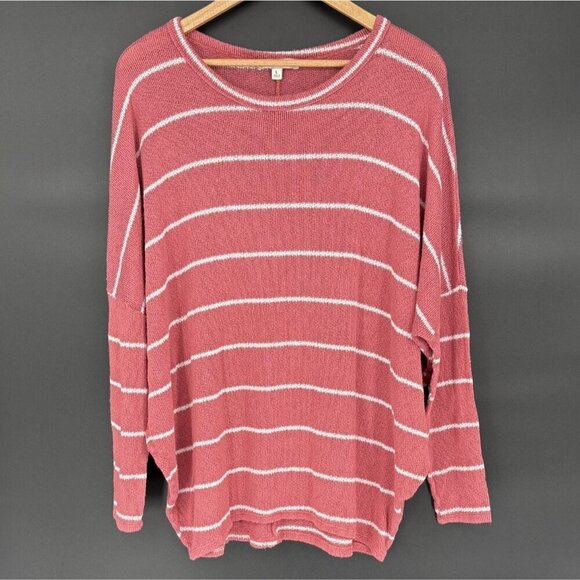 Francesca's Tops - Francesca's Women's Oversized Striped Knit Shirt L Pink & White Boho Casual